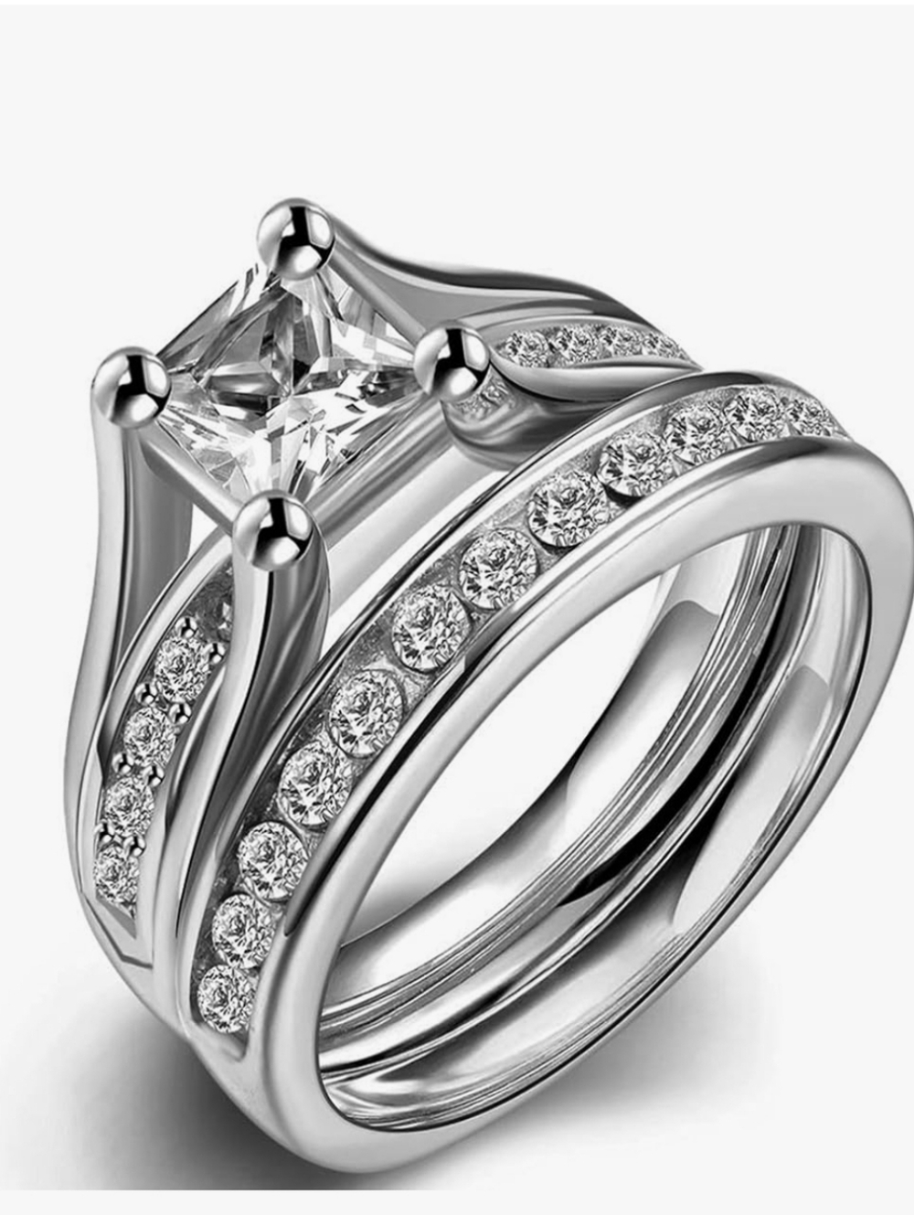 NWT Sassifed Boutiqie Classic Silver-Tone Princess-Cut Bridal Ring Set - Silver